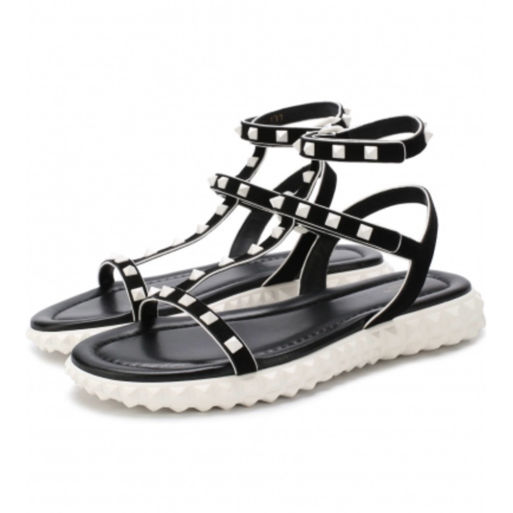 Valentino Garavani Black and White Studded Sandals